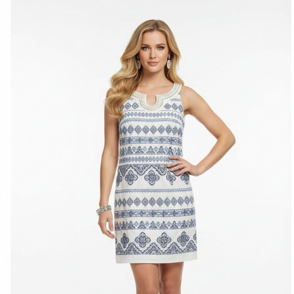 White House Black Market Embellished Sleeveless Shift Dress 4